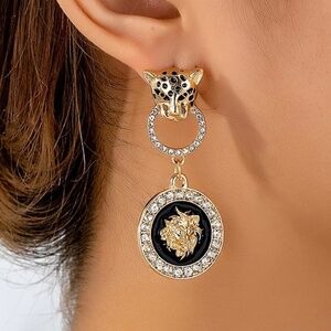 Leopard Golden Earrings Women Unique Crystal Jaguar Cheetah Panther Animal CZ